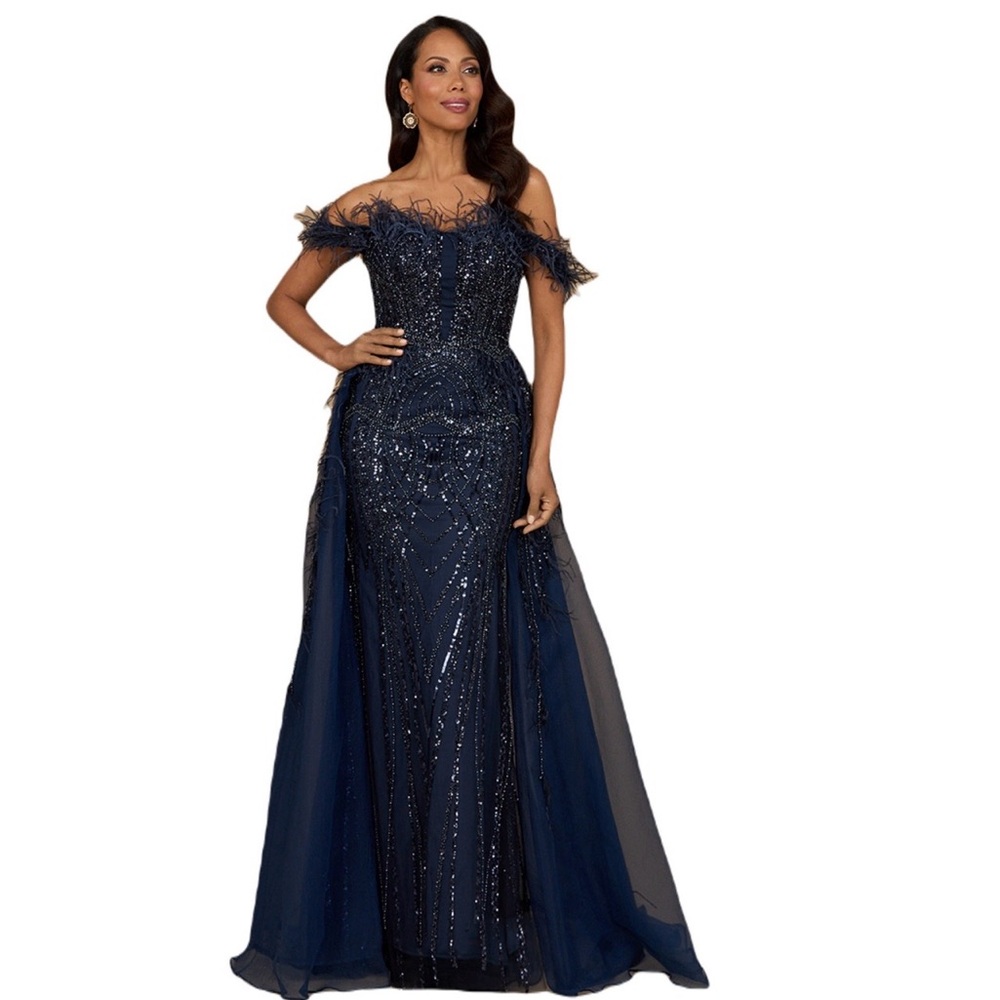 Elegant Navy Off-Shoulder Evening Gown